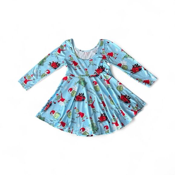 NEW Boutique Dr‎ Seuss Grinch who stole Christmas Girls Long Sleeve Dress 6-9 M - Picture 2 of 4